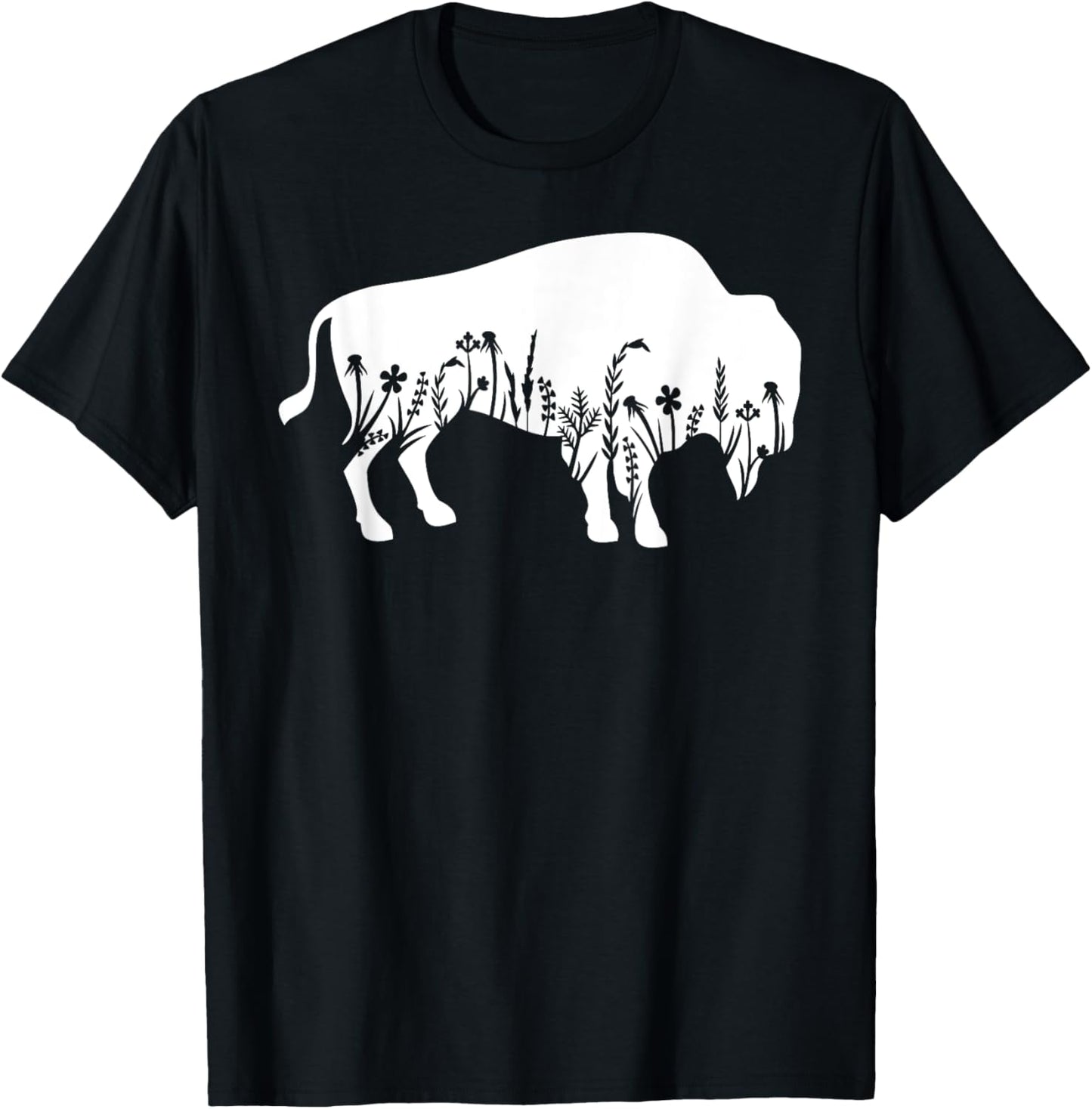 Buffalo Flower American Bison Animal Silhouette T-Shirt - T-Shirt | Black