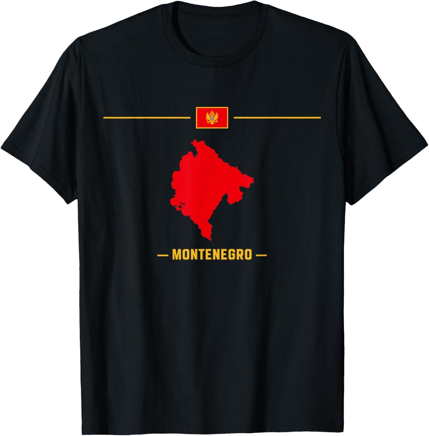Map of Montenegro isolated with flag and name of the country T-Shirt - T-Shirt | Black