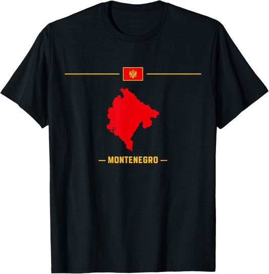 Map of Montenegro isolated with flag and name of the country T-Shirt - T-Shirt | Black