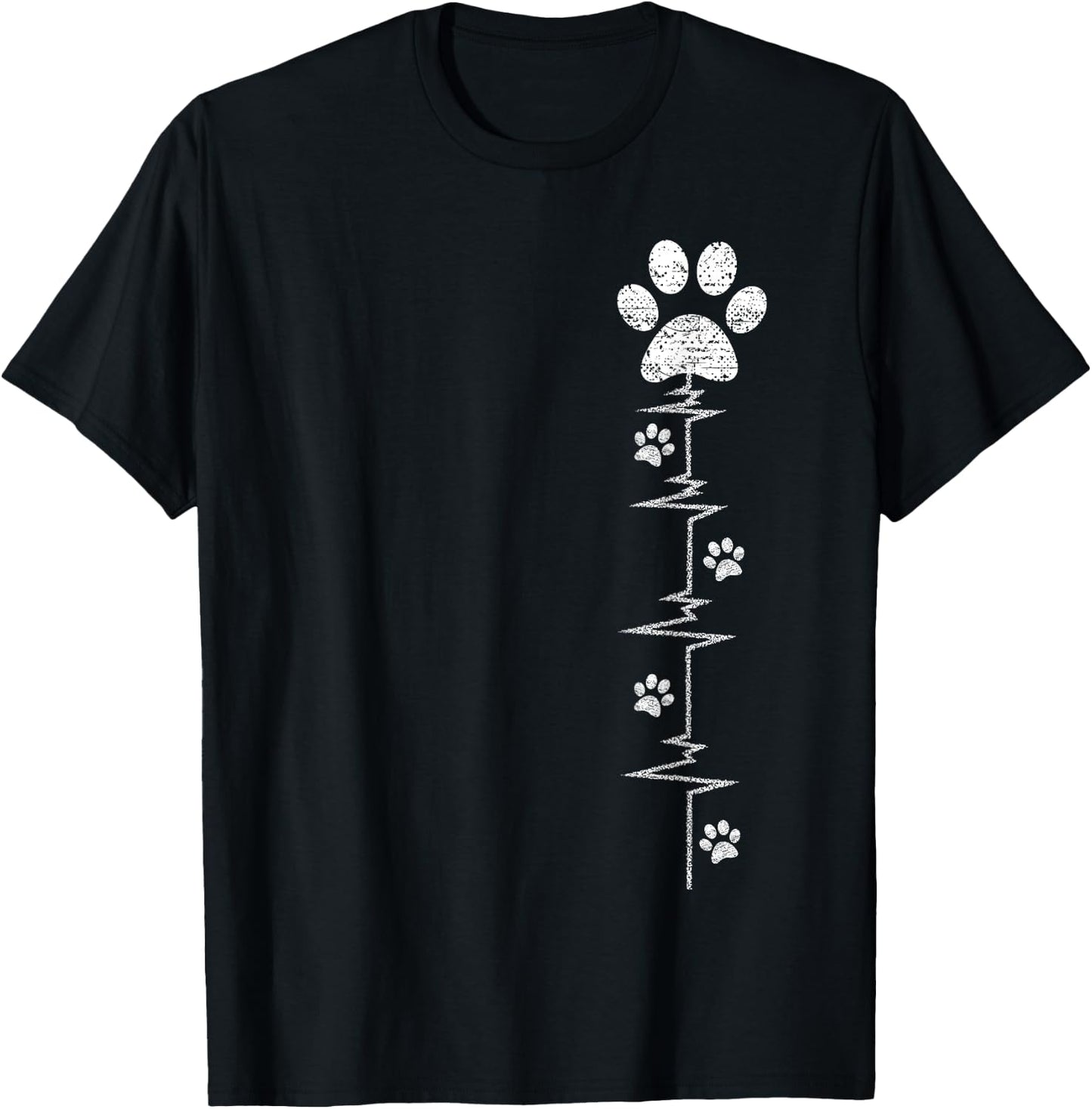 Dog Paw Print Heartbeat Shirt Women Girls Mom Love Dogs T-Shirt - T-Shirt | Black