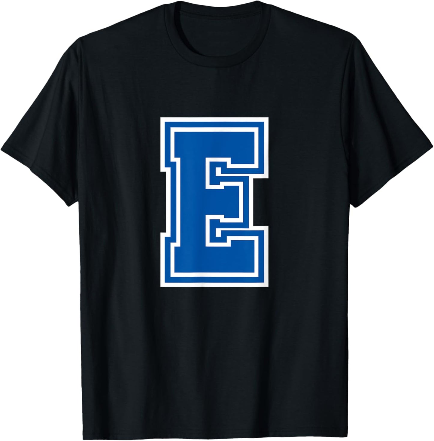 Blue Letter E Monogram Initial T-Shirt - T-Shirt | Black