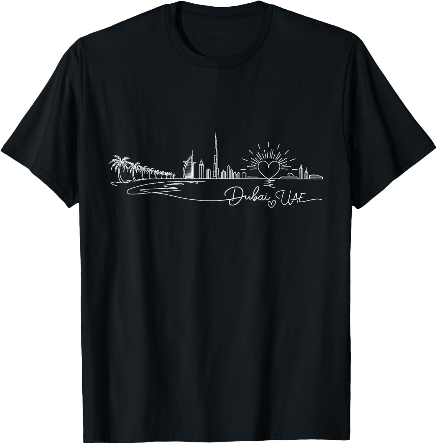 Dubai UAE Signature Heart Art - Romantic City Souvenir T-Shirt - T-Shirt | Black