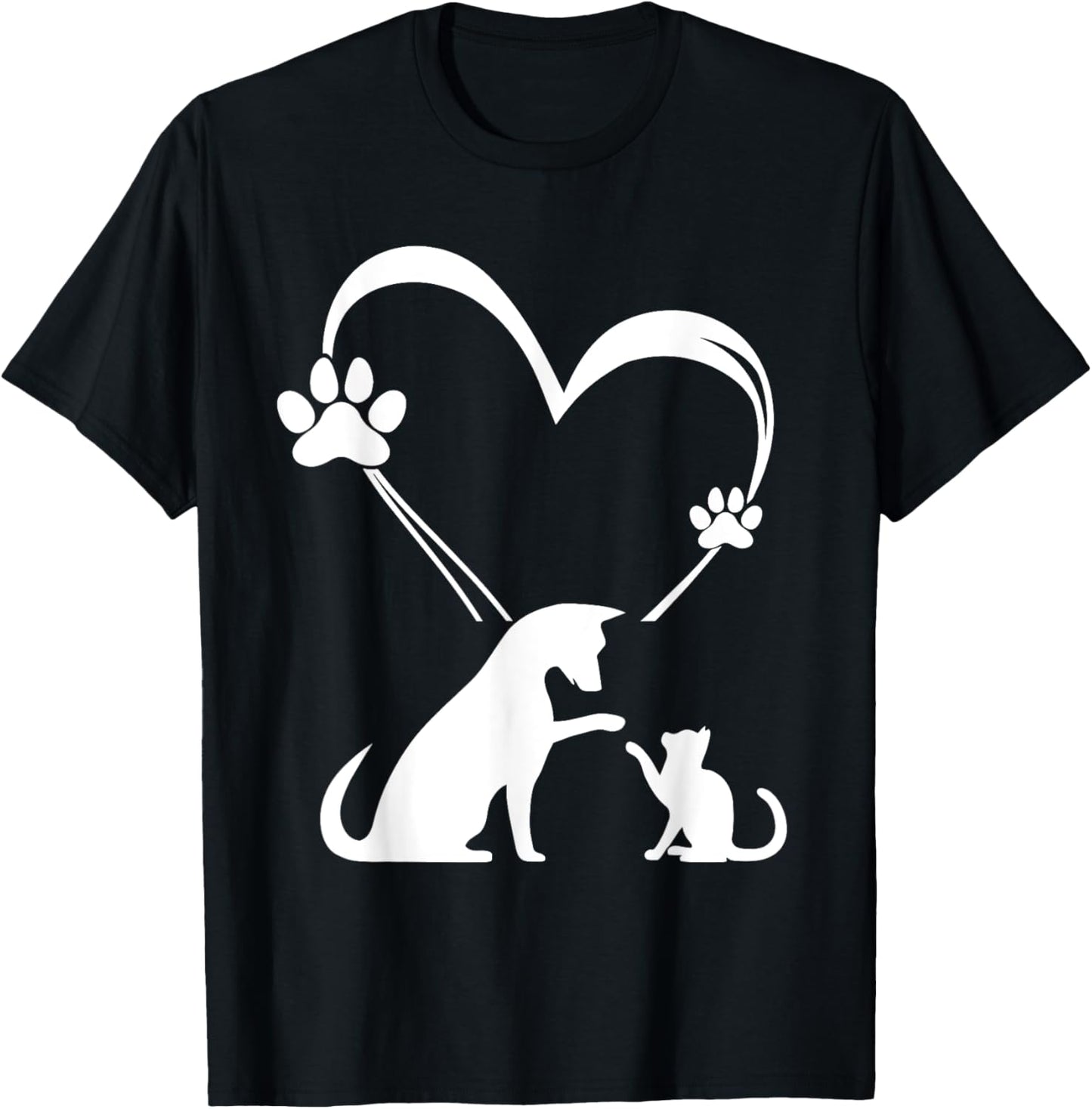 Dog Puppy and Baby Cat Heart - Animal Dog & Cat Heart T-Shirt - T-Shirt | Black