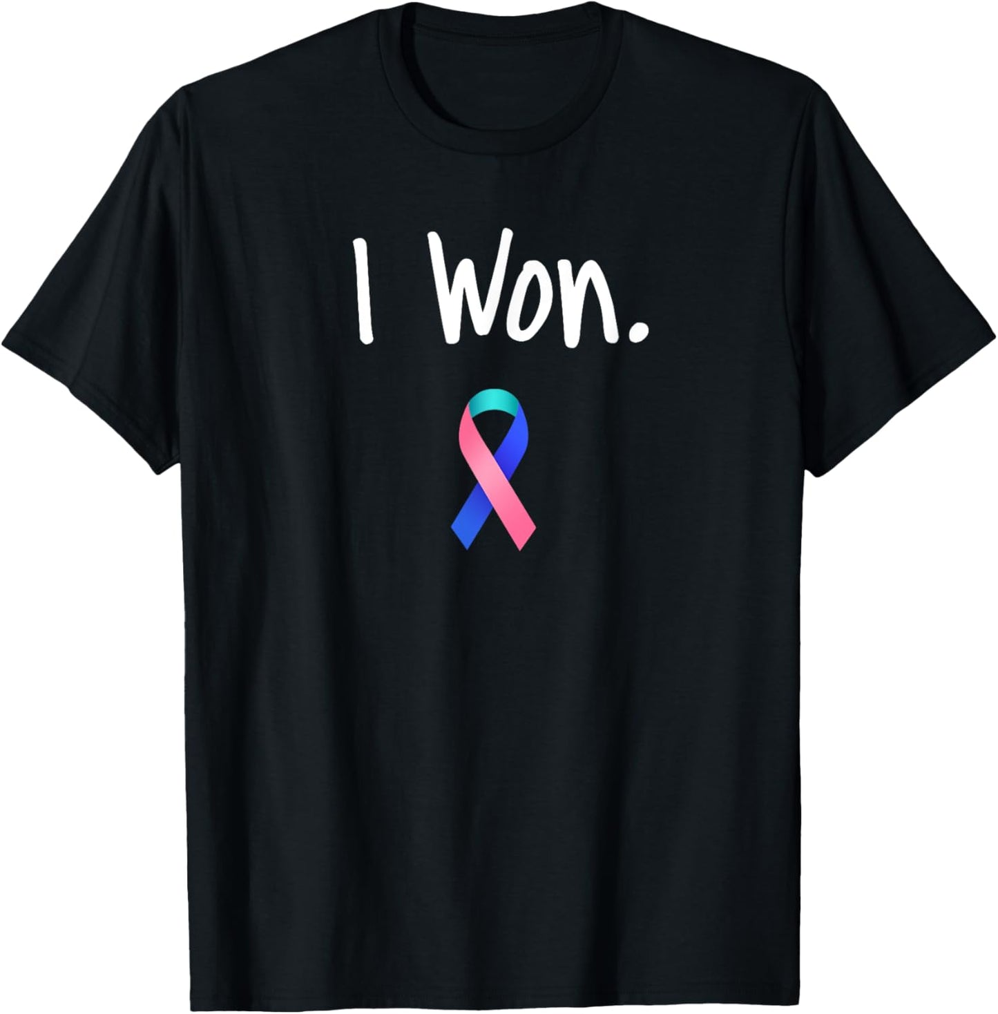 I Won Thyroid Cancer Awareness by I Won Thyroid Cancer Awareness DNG , Black, Small, Short Sleeve, U-Neck, Classic Fit, Cotton 60% Polyester 40% T-Shirt - T-Shirt | Black