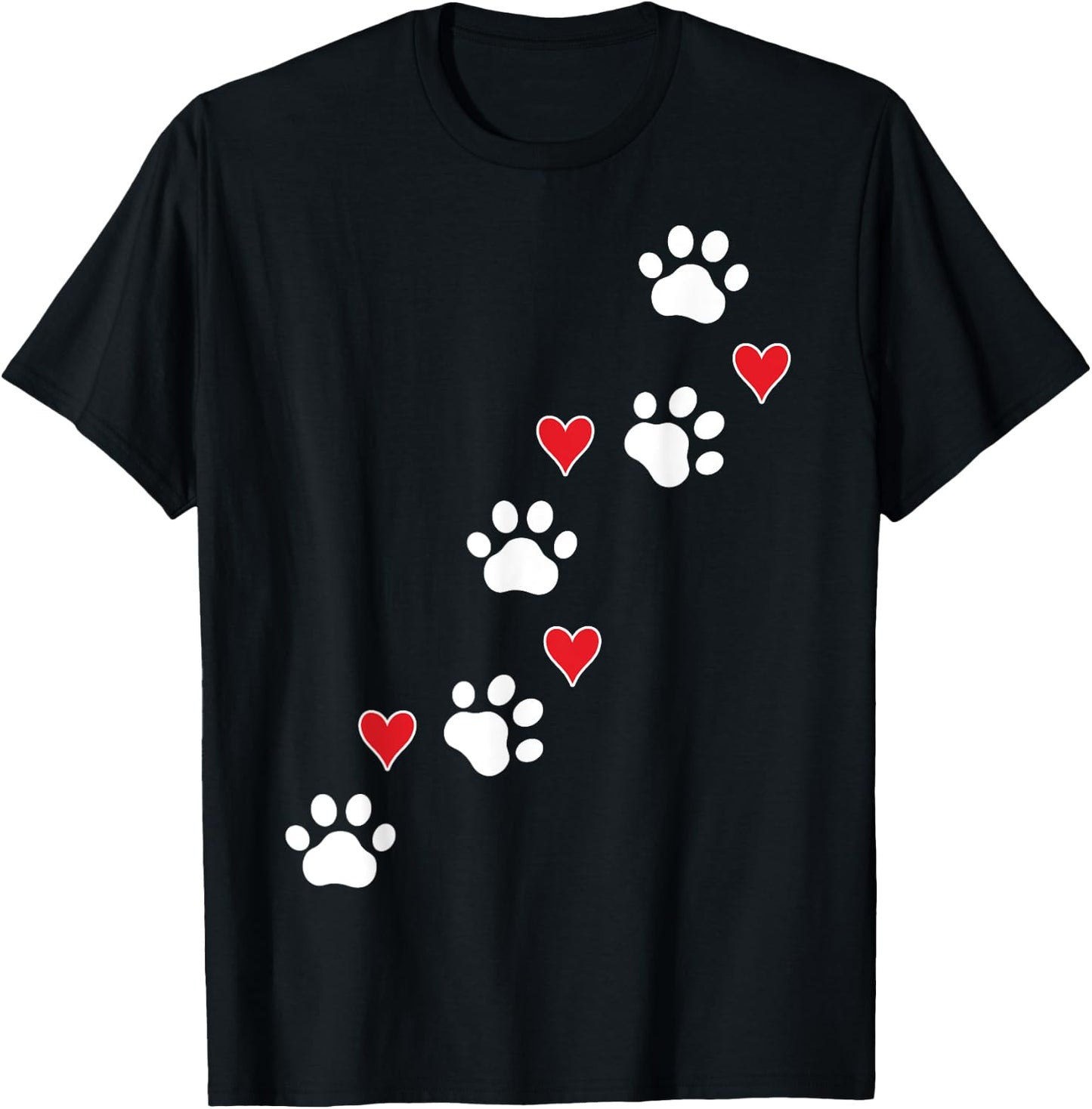 Cute Paw Print and Hearts Pet Lover Valentines Day Design T-Shirt - T-Shirt | Black