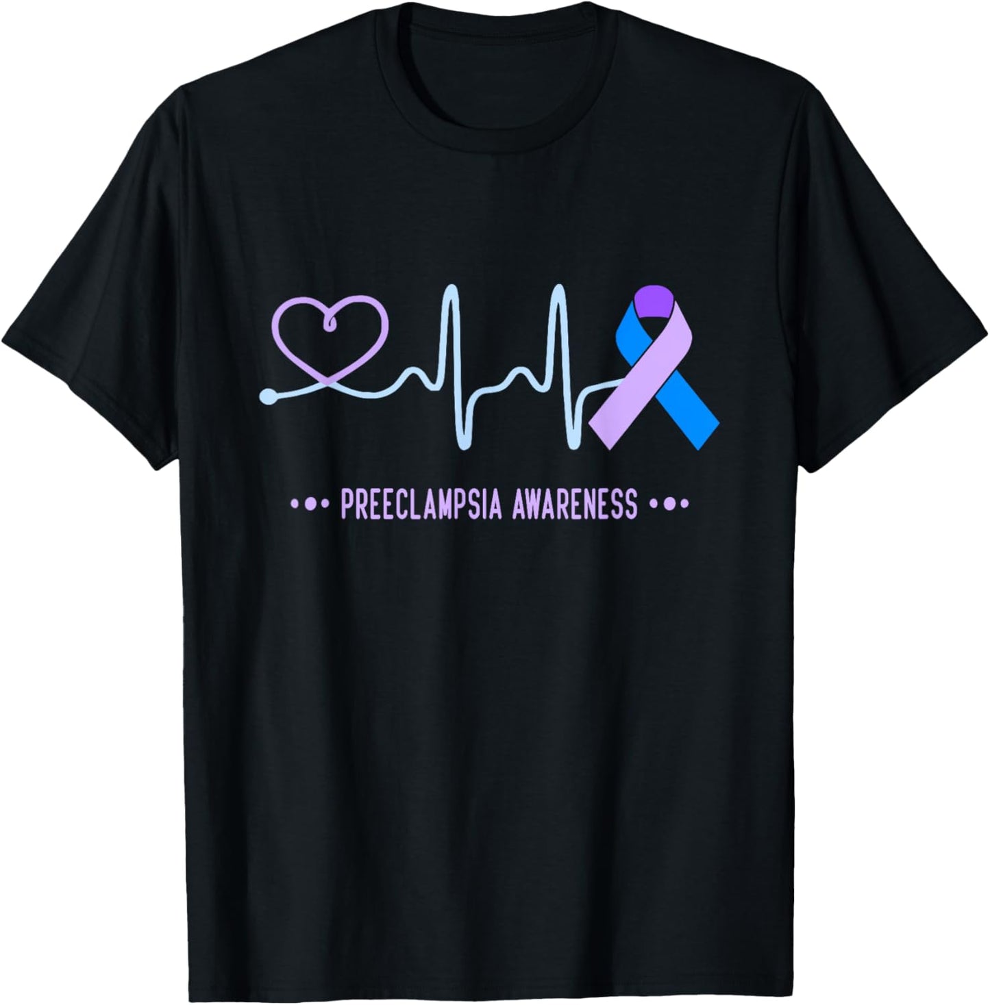 Preeclampsia Awareness Heartbeat Ribbon T-Shirt - T-Shirt | Black