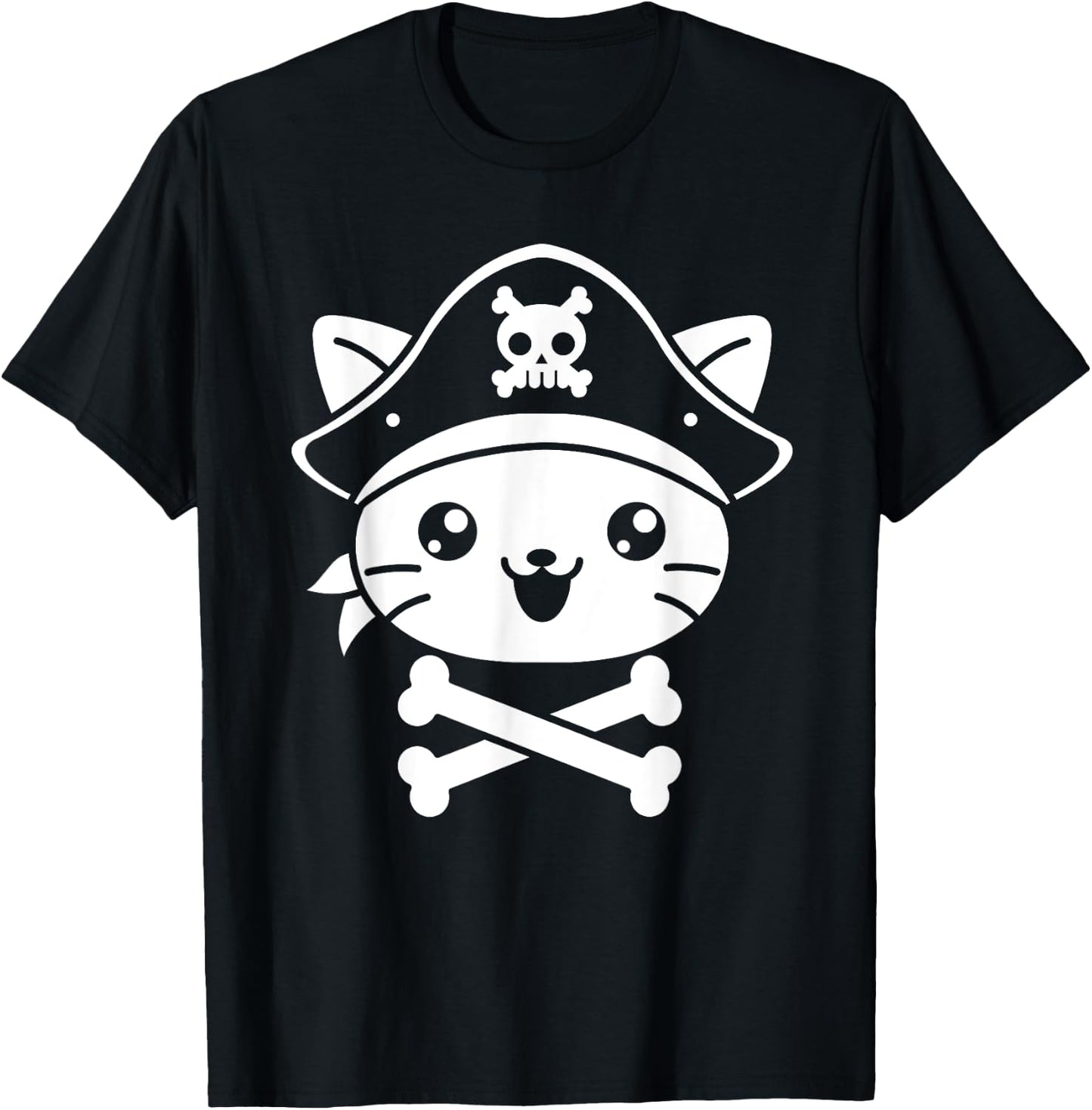Pirate Cat Crossbones Cat Lover Kitty Cats Kitten Owner Men Women Girls Kids T-Shirt - T-Shirt | Black