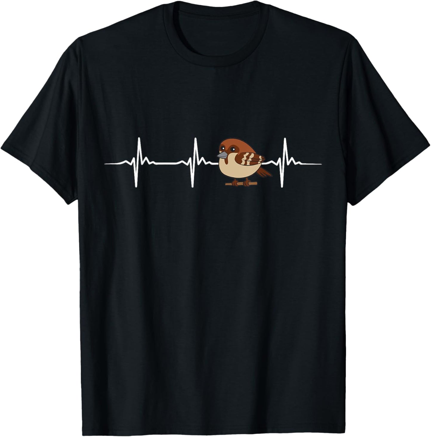 Sparrow Heartbeat Cute House Sparrow Bird T-Shirt - T-Shirt | Black