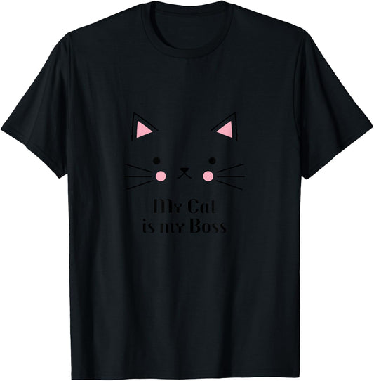 My Cat is My Boss Men Women T-Shirt - T-Shirt | Black