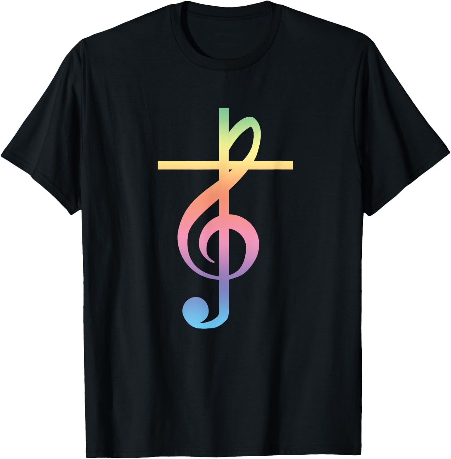 Christian Music Cross Color Treble Clef Musical Gift T-Shirt - T-Shirt | Black