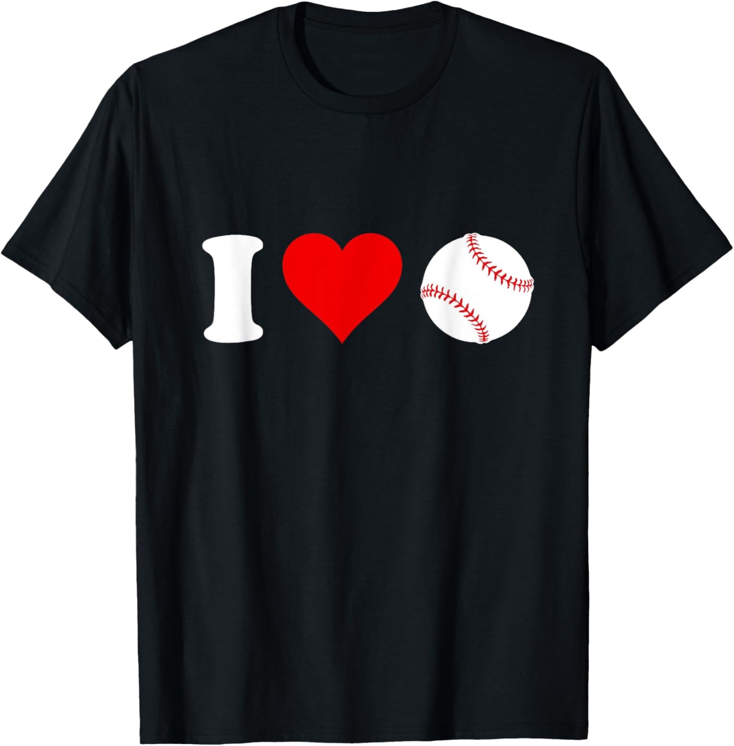 I Love Baseball Sports Fan Heart Shaped Baseball Fan T-Shirt - T-Shirt | Black