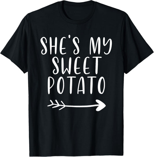 Thanksgiving Matching Couple She's My Sweet Potato I Yam Set T-Shirt - T-Shirt | Black