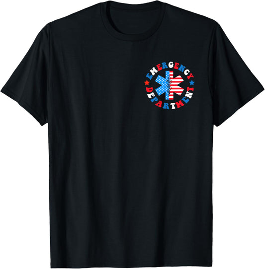 Emergency Department 4th of July USA Emergency Room Nurse T-Shirt - T-Shirt | Black