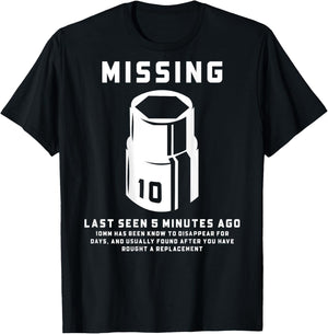 Funny Mechanic Machinist Missing 10Mm Socket Joke (On Back) T-Shirt - T-Shirt | Black