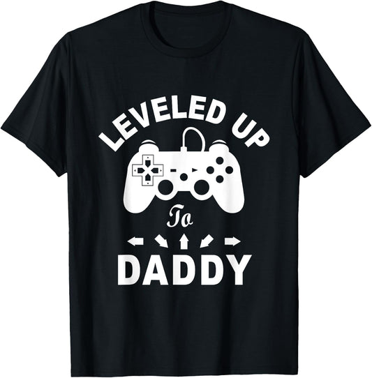 A And E Creative Men's Black Gamer Leveled Up To Daddy Video Game Dad T-Shirt - T-Shirt | Black