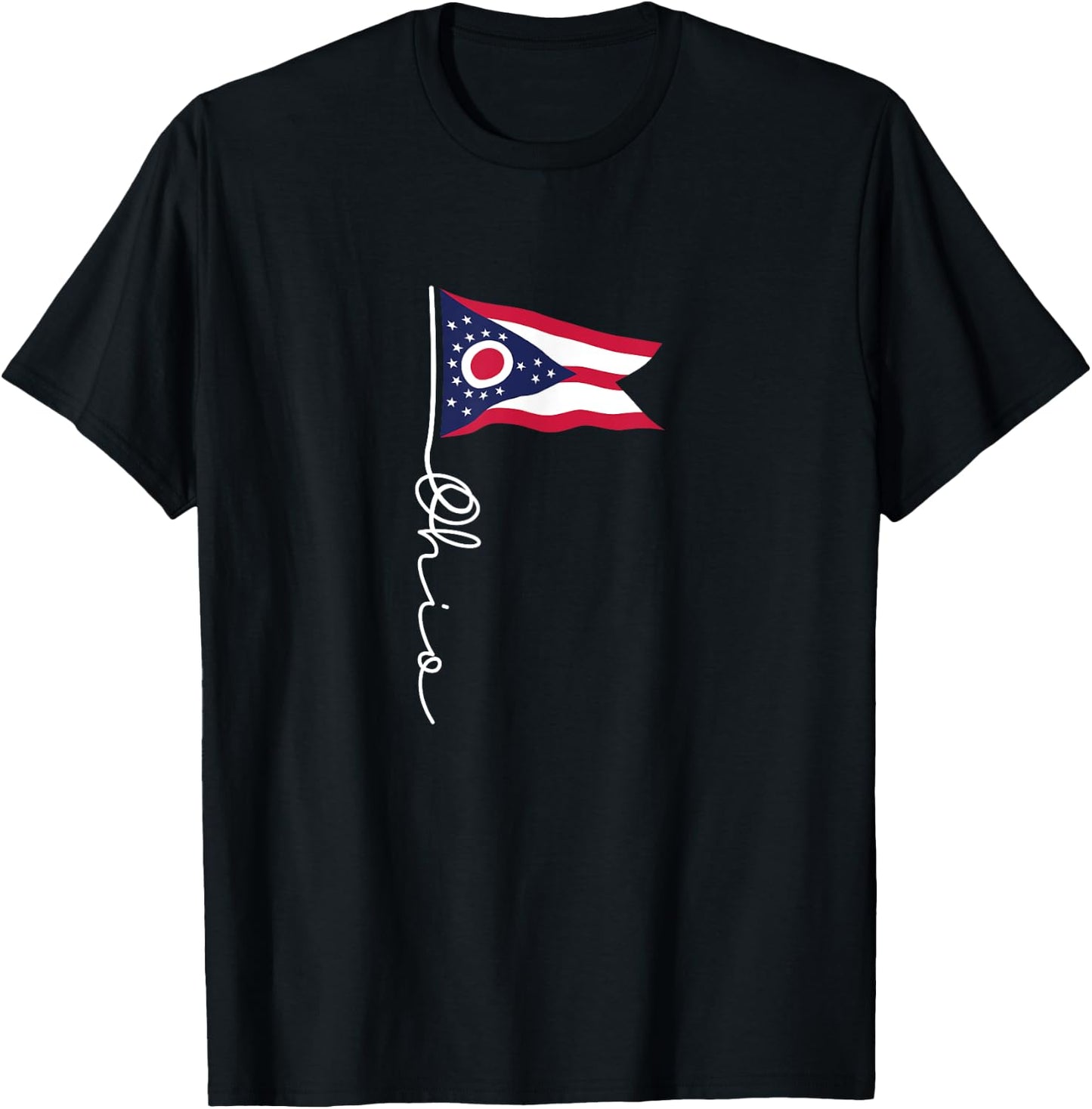 Ohio Signature Flag Pole - Elegant Patriotic Ohioan Flag T-Shirt - T-Shirt | Black