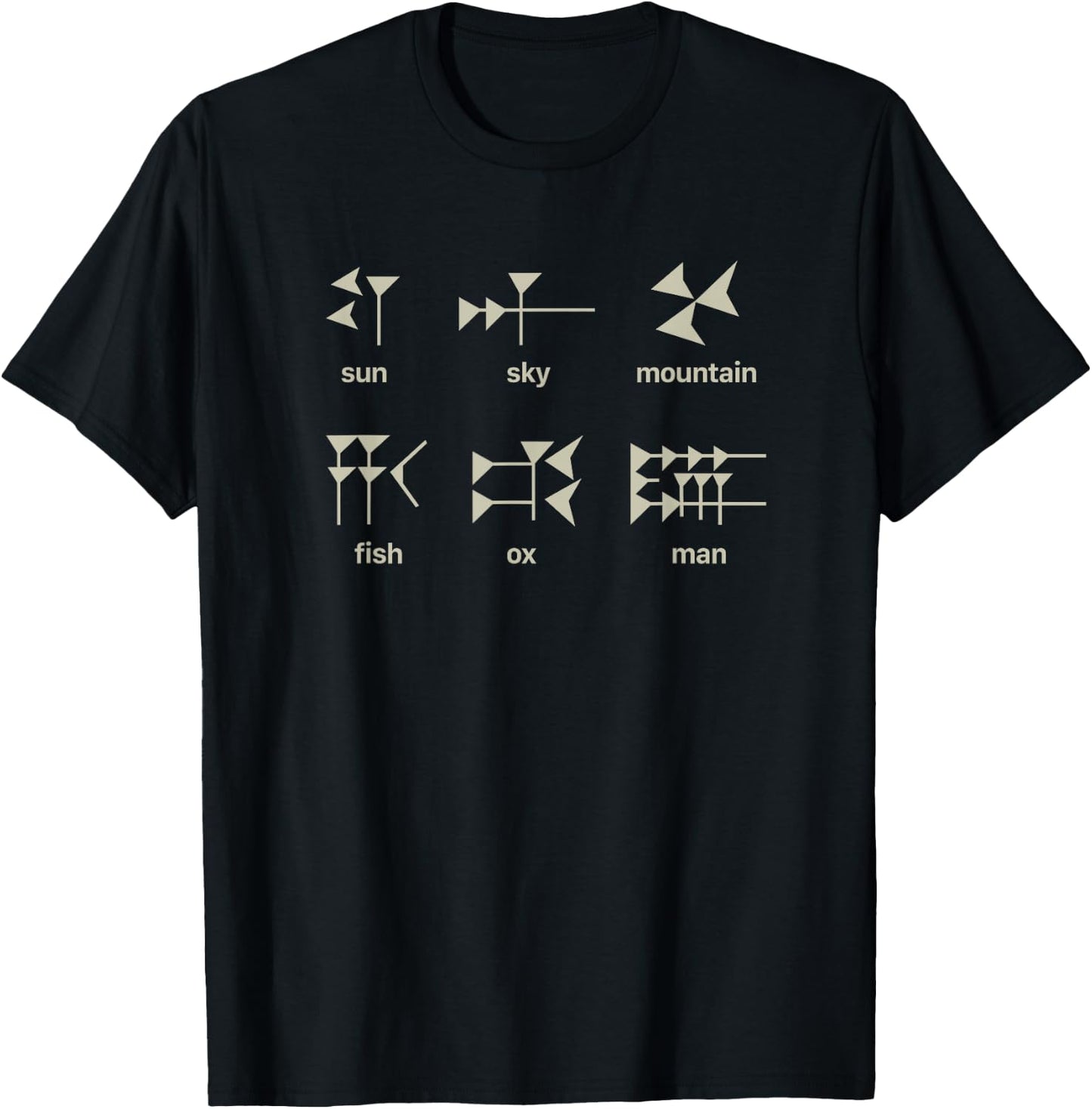 Ancient Historian Shirts / Assyrian & Mesopotamia - Akkadian & Sumerian Cuneiform - Grey - Small - - Modern Letter Print - Pull On - Classic Fit - Cotton 60%, Polyester 40% T-Shirt - T-Shirt | Black