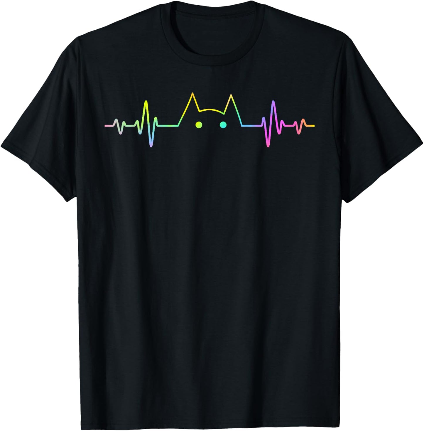 Colorful Heartbeat Cat Lover Animal Silhouette Cute Cat T-Shirt - T-Shirt | Black