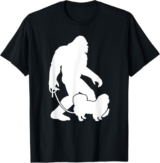 Bigfoot Walking Pekingese Dog T-Shirt - T-Shirt | Black