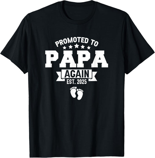 Promoted To Papa Again 2025 Funny Pregnancy Announcement T-Shirt - T-Shirt | Black