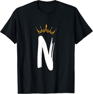 Queen King Letter N - Favorite Letter With Crown Alphabet T-Shirt - T-Shirt | Black