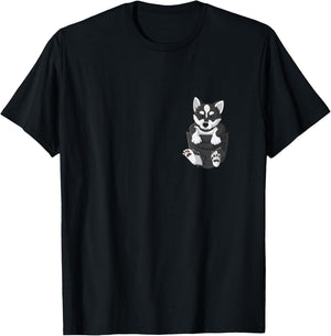 Siberian Husky in chest pocket dog T-Shirt - T-Shirt | Black