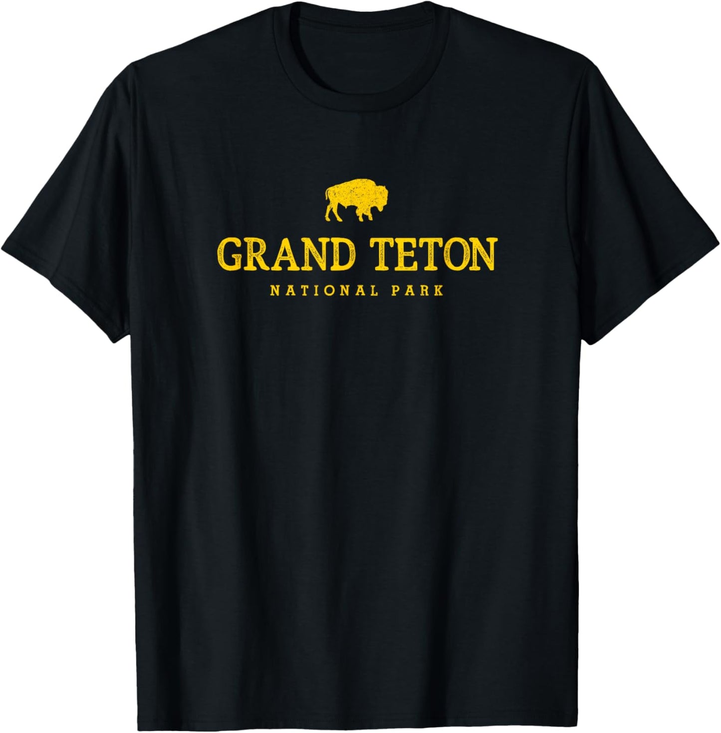 Grand Teton National Park Bison Vintage Hiking Souvenir T-Shirt - T-Shirt | Black