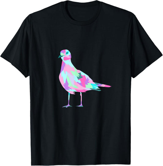 Colorful Pop Art Watercolor Seagull Graphic T-Shirt - T-Shirt | Black