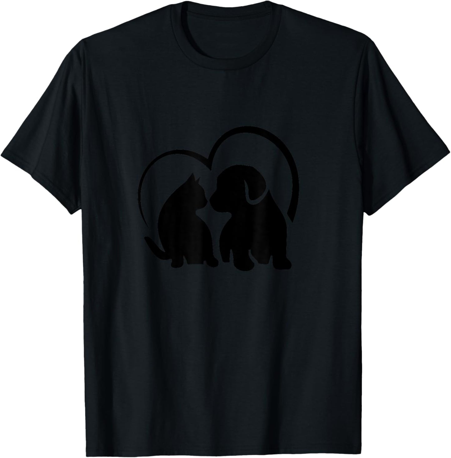 Cat and Dog with Heart Design Women Kids T-Shirt - T-Shirt | Black