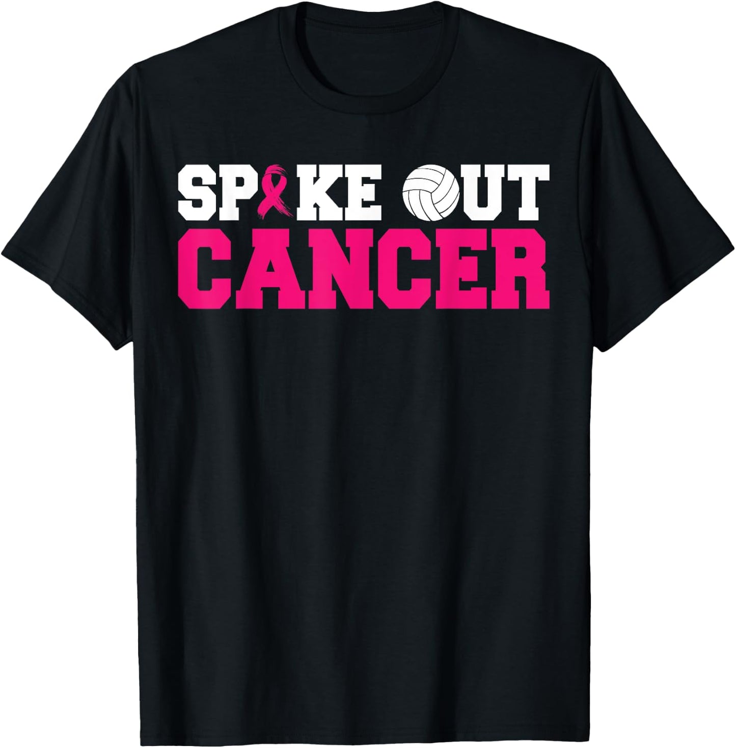 Spike Out Cancer Pink Ribbon Volleyball Breast Cancer T-Shirt - T-Shirt | Black