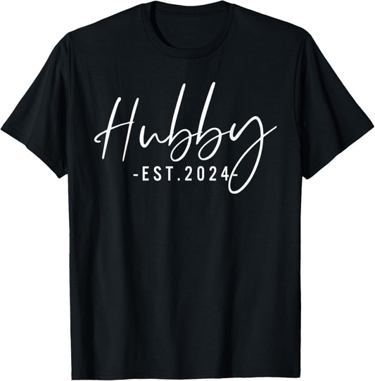 Hubby Est 2024 Just Married Honeymoon Husband Wedding Couple T-Shirt - T-Shirt | Black