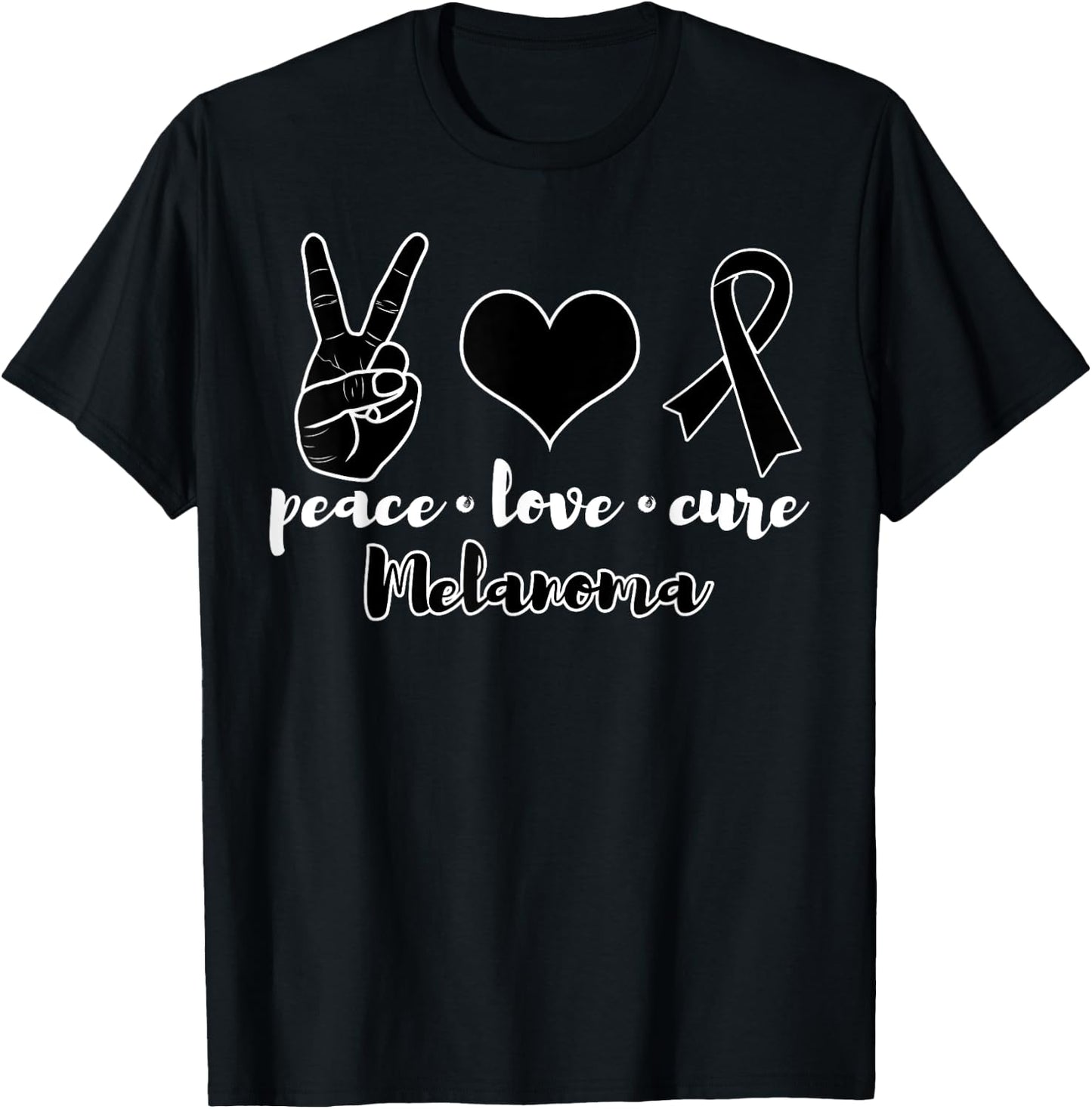Peace Love Cure Melanoma Awareness Family Warrior T-Shirt - T-Shirt | Black