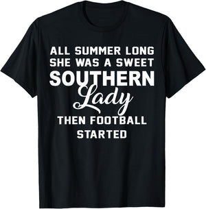 All Summer Long She Was A Sweet Southern Lady Football Shirt T-Shirt - T-Shirt | Black