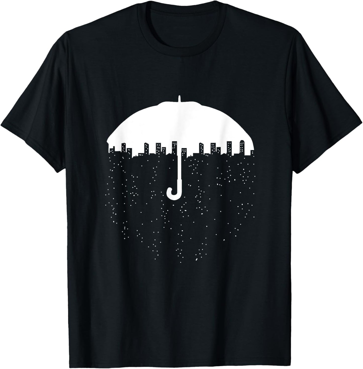 City Under Umbrella Retro Urban Negative Space Art Gift T-Shirt - T-Shirt | Black