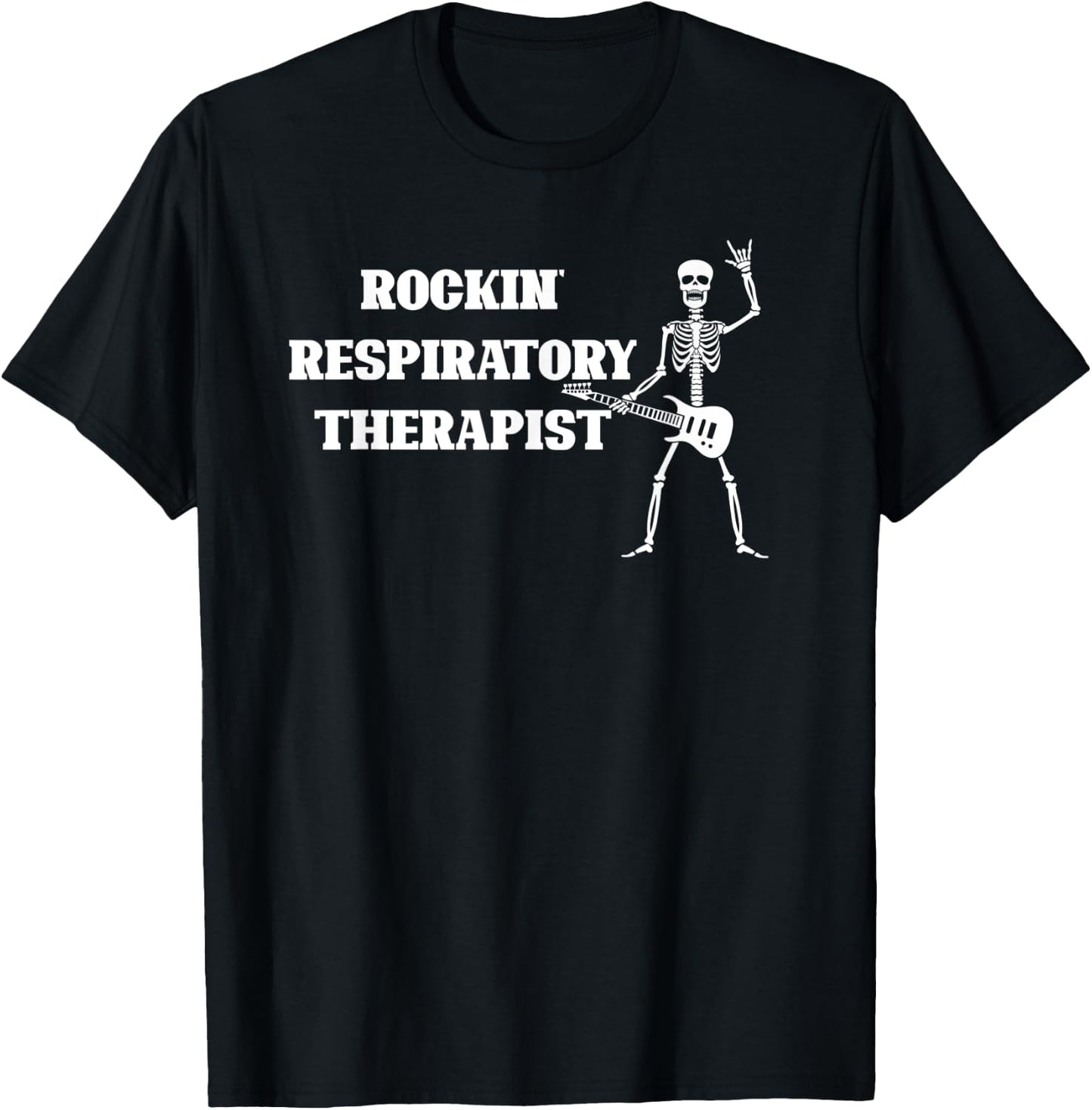 Rockin' Respiratory Therapist Guitar Skeleton Music Rock T-Shirt - T-Shirt | Black