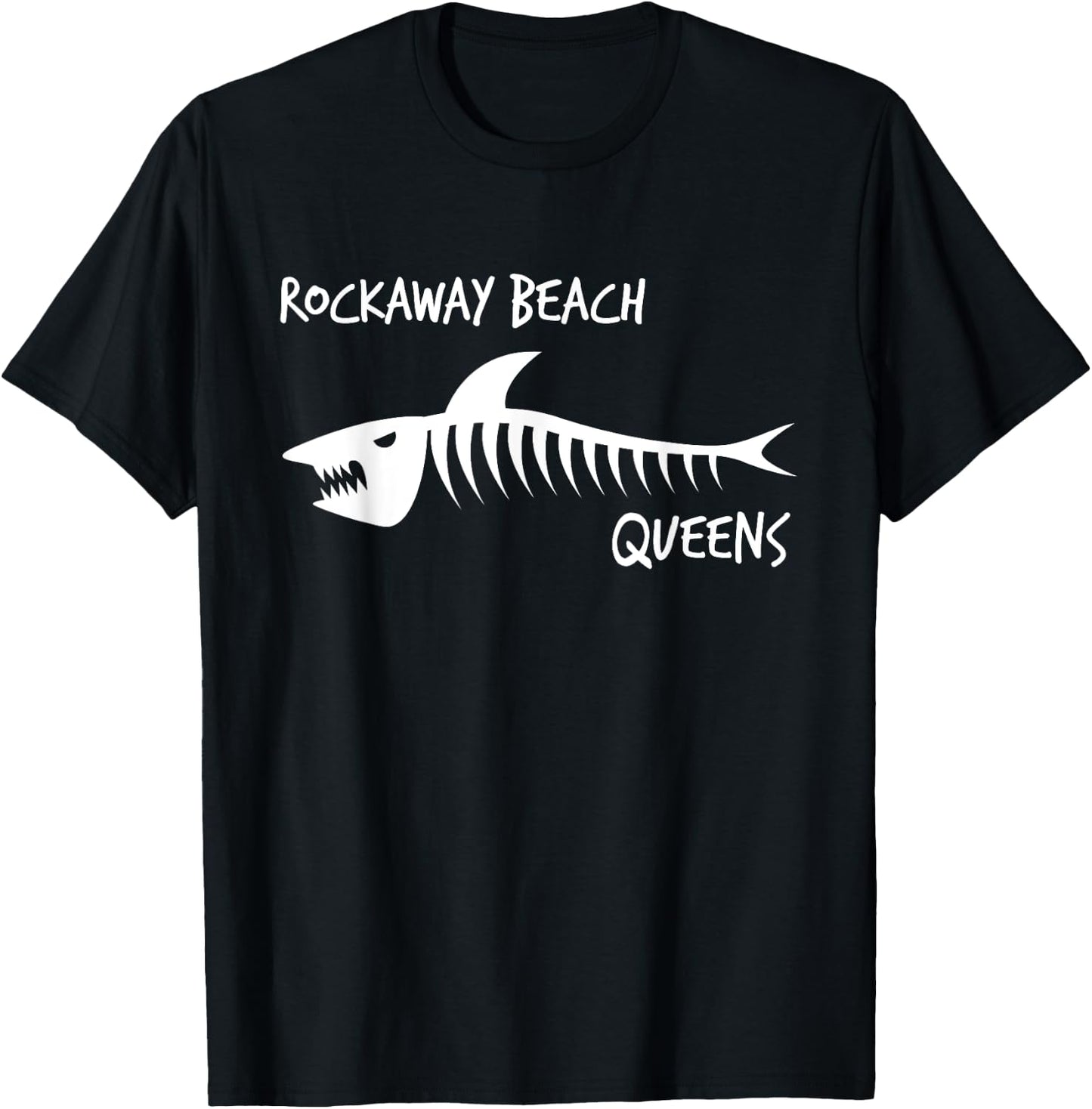 Rockaway Beach Queens Shark Skeleton White Print T-Shirt - T-Shirt | Black