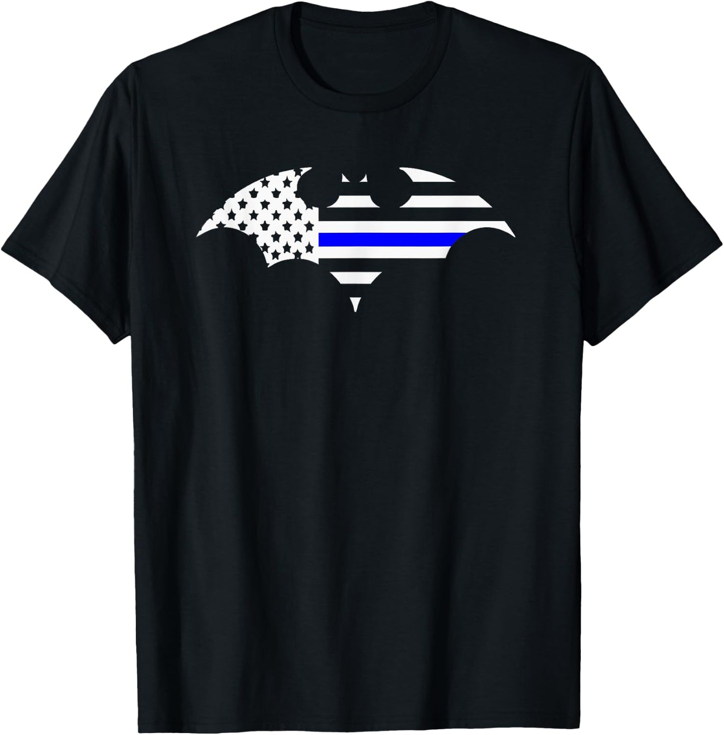 Thin Blue Line Bat Flag Police Support Shirt T-Shirt - T-Shirt | Black