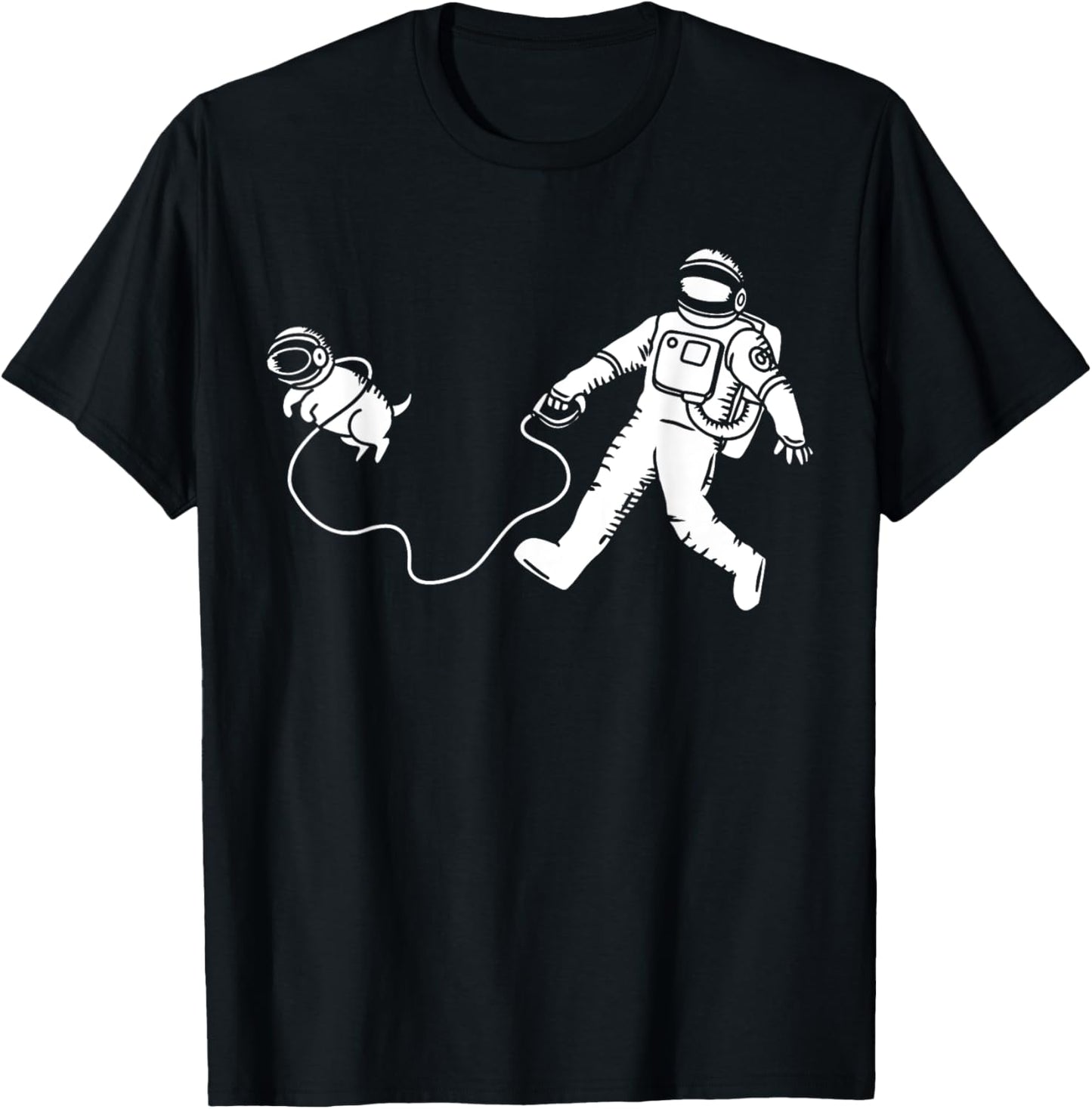 Funny Astronaut Walking Space Dog Science Outer Space T-Shirt - T-Shirt | Black
