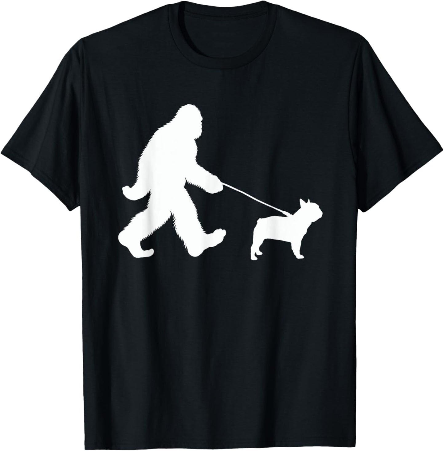 Bigfoot Walking a Dog Funny French Bulldog Lovers Dog Dad Men Women Kids T-Shirt - T-Shirt | Black
