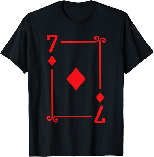 Playing Card Costume - 7 Diamonds Card - Seven Card - Black - Small - -Adults - Short Sleeve - Classic Fit - Cotton 65%, Polyester 35% T-Shirt - T-Shirt | Black