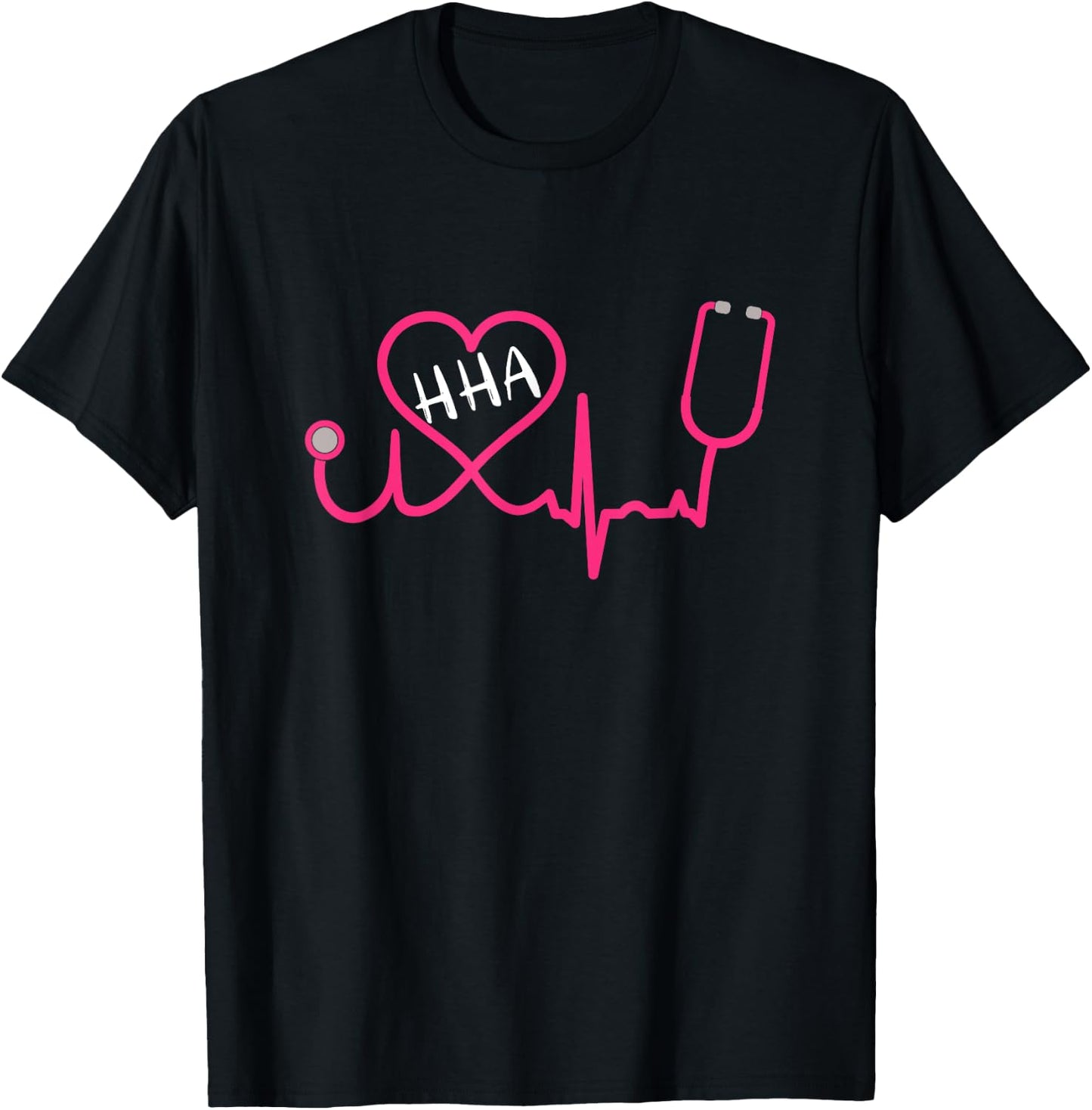 HHA Home Health Aide EKG Stethoscope Heart Cute T Shirt T-Shirt - T-Shirt | Black