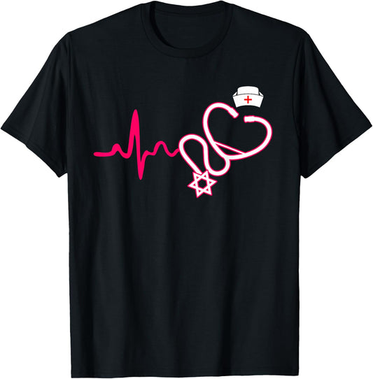 Jewish Nurse - Stethoscope Nursing Heartbeat T-Shirt - T-Shirt | Black