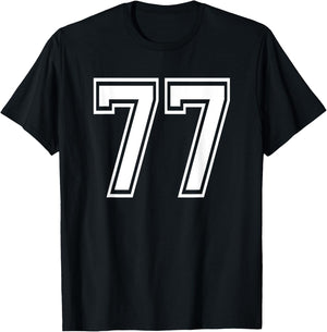 Number 77 Birthday 77th Sports Player Team Numbered Jersey T-Shirt - T-Shirt | Black