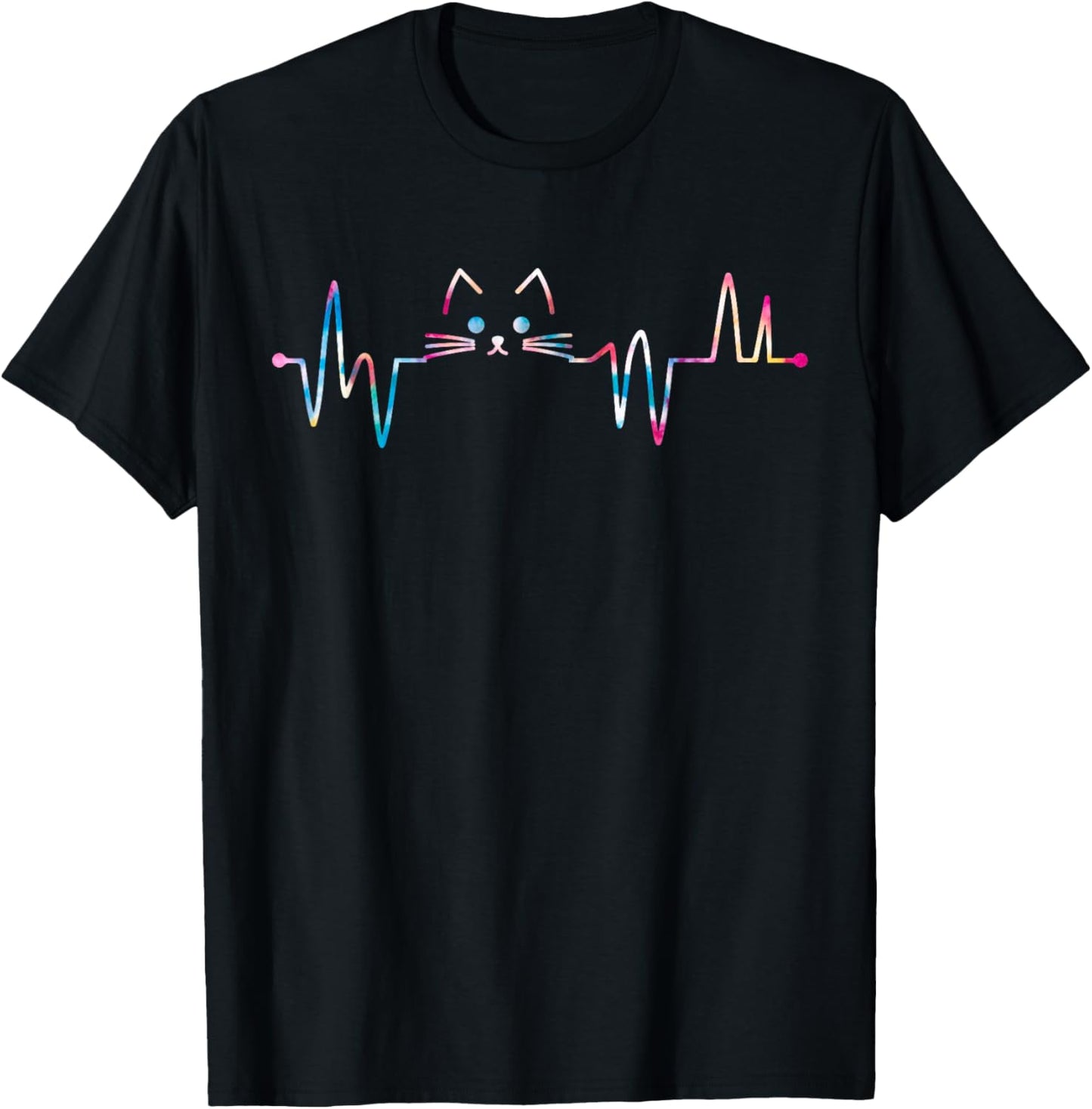 Heartbeat Cat Lover Animal Silhouette Cute Cat Men Women Kids T-Shirt - T-Shirt | Black