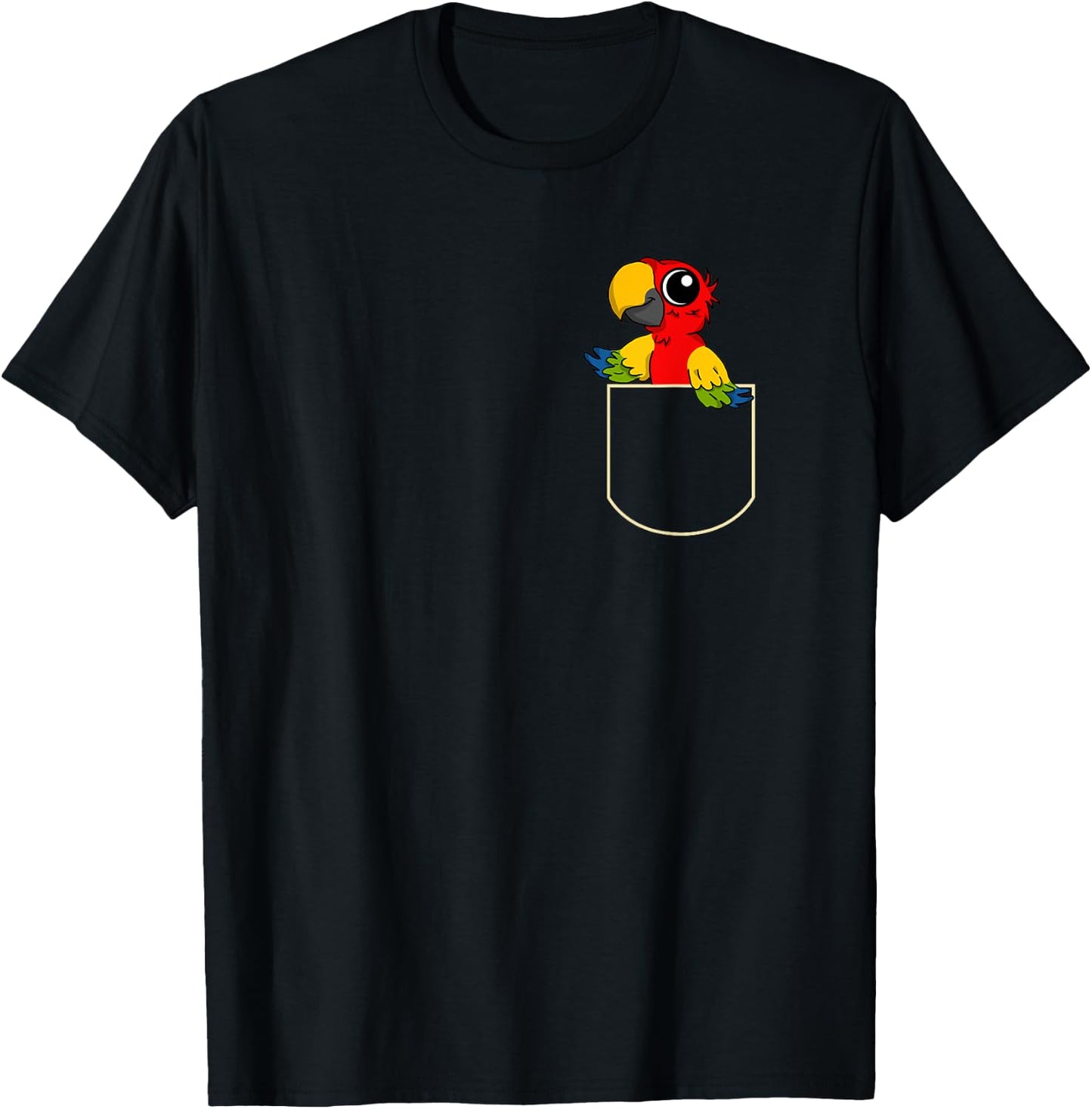 Funny Parrot in Chest Pocket Gift Parrots Pocket T-Shirt - T-Shirt | Black