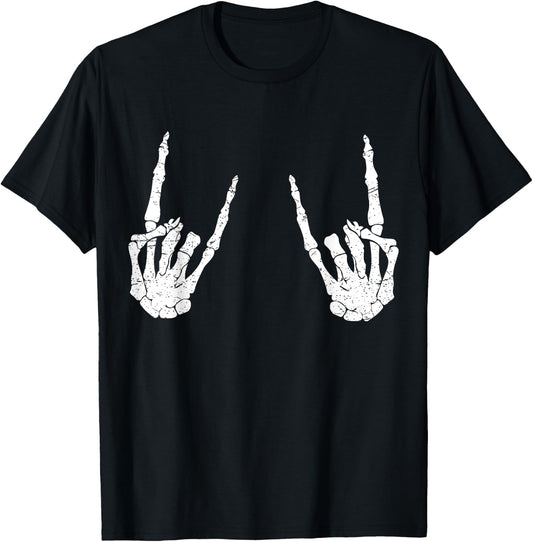 Trendy Halloween Skeleton Rocker Graphic Costume T Shirt T-Shirt - T-Shirt | Black