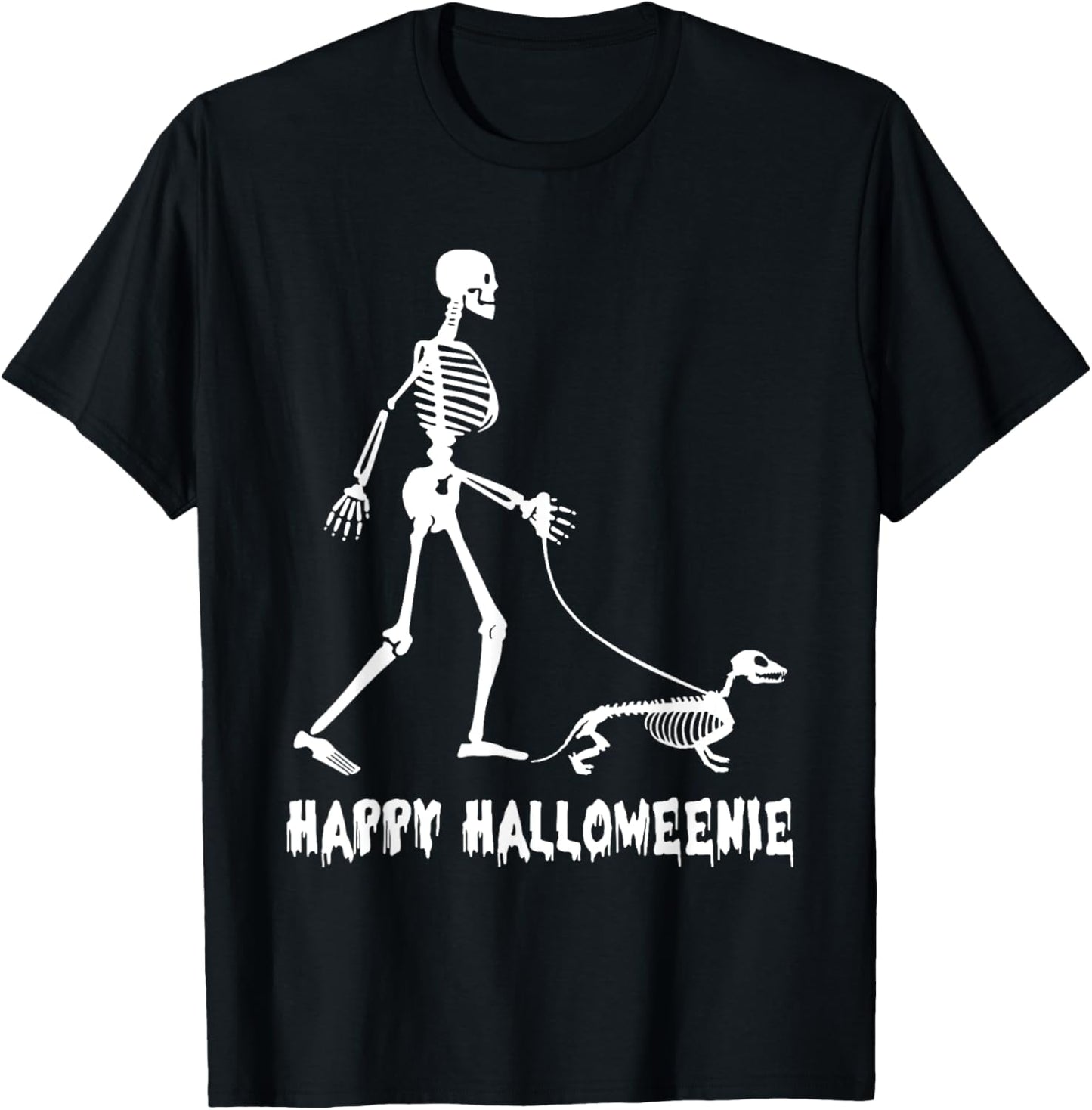 Happy Halloweenie Skeleton Walking Dachshund Dog Halloween Women Kids T-Shirt - T-Shirt | Black