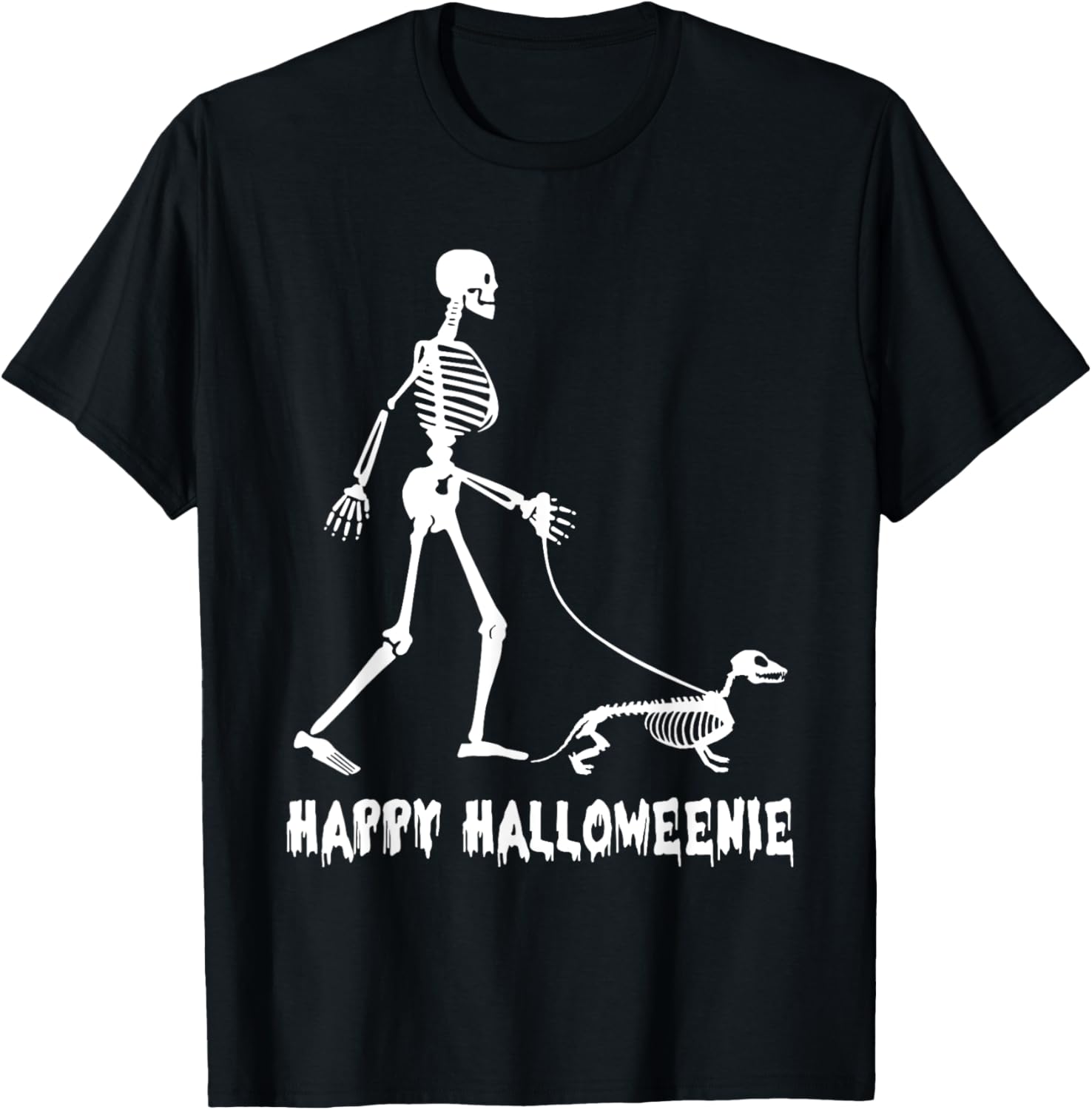 Happy Halloweenie Skeleton Walking Dachshund Dog Halloween Women Kids T-Shirt - T-Shirt | Black