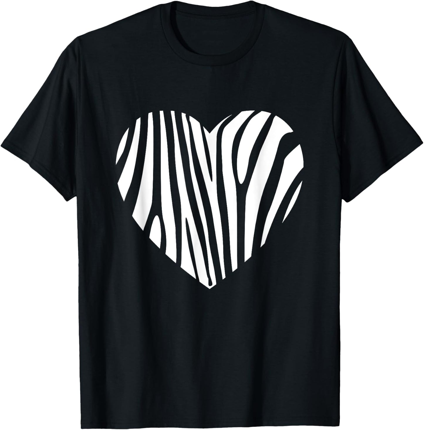 Zebra Heart Animal Lover Stripe Africa Gift Men Women Kids T-Shirt - T-Shirt | Black