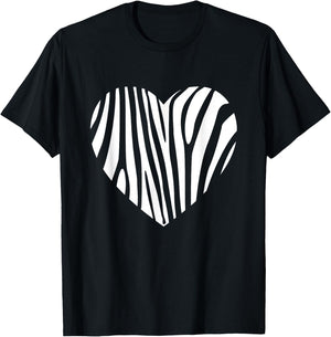 Zebra Heart Animal Lover Stripe Africa Gift Men Women Kids T-Shirt - T-Shirt | Black